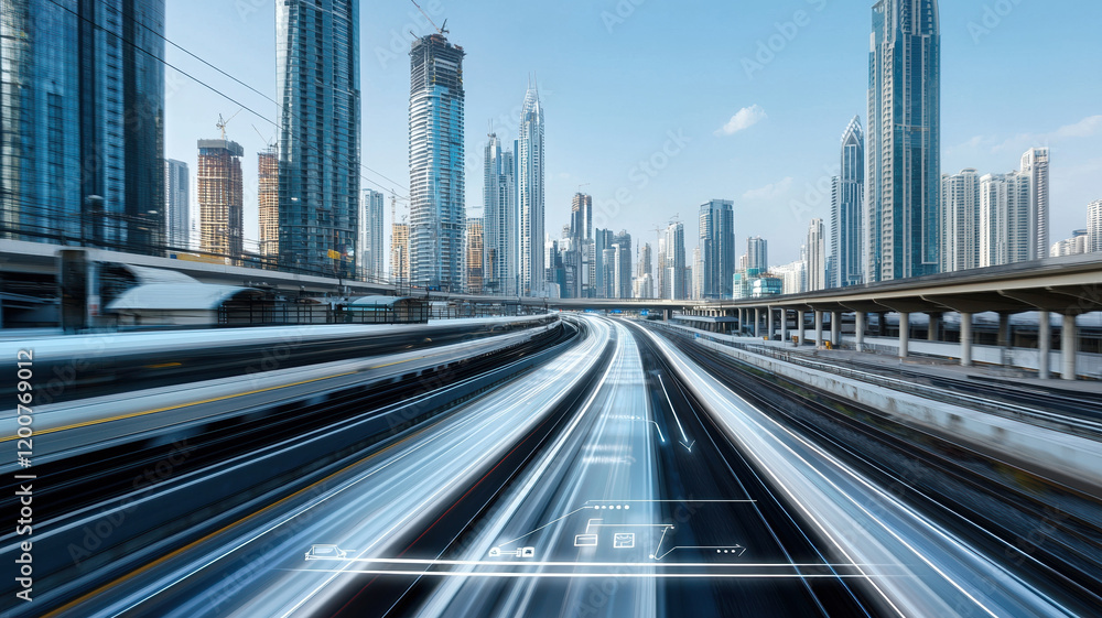 Fototapeta premium futuristic cityscape with smart grid connections and renewable energy