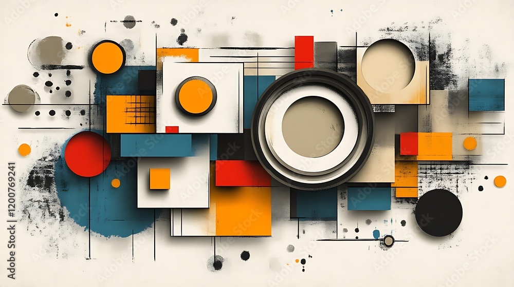 Obraz premium Abstract Geometric Composition Featuring Circles and Squares
