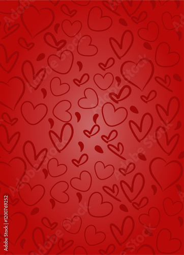 Red love symbol texture. Seamless background with symbols of love, valentine, heart,Red hearts seamless pattern. Valentines day background. Love romantic theme. Raster abstract texture with small outl