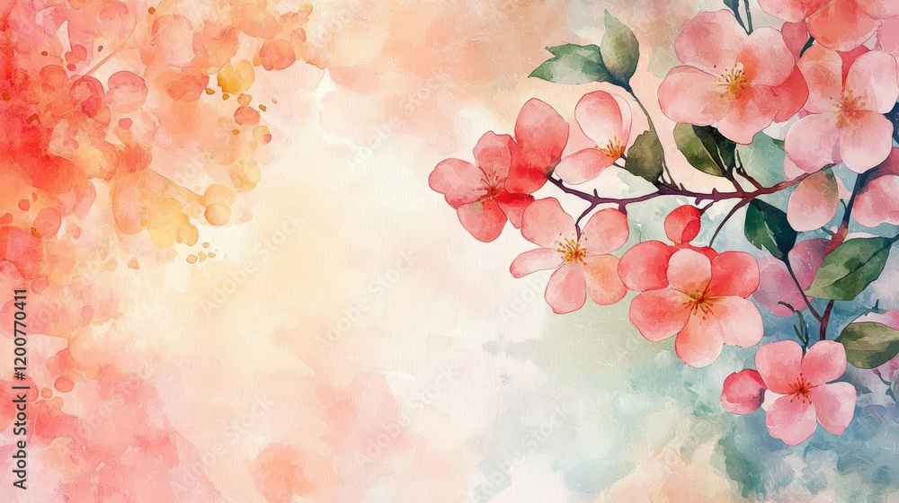 Fototapeta premium Blossoms watercolor concept. Delicate watercolor painting of pink blossoms on a soft, dreamy background.