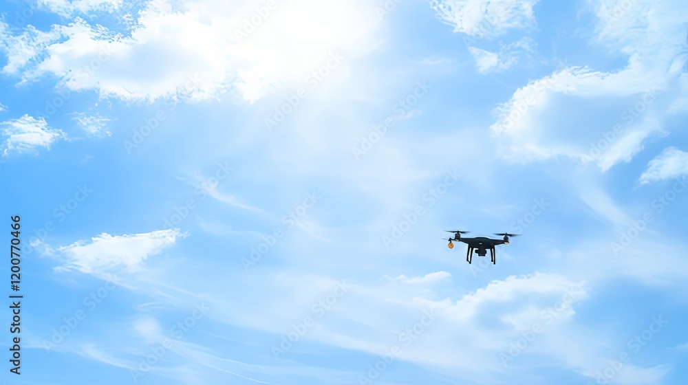 Drone Flight Over Blue Sky with Fluffy Clouds Drone Flight Over Blue Sky with Fluffy Clouds