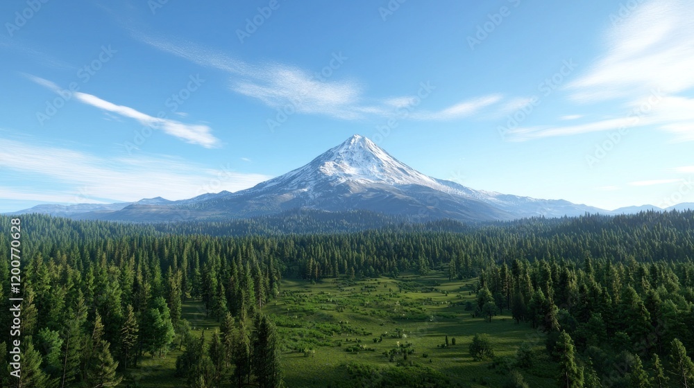 Naklejka premium Majestic Snowcapped Mountain and Forest