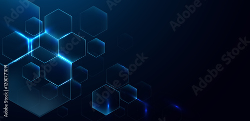 Abstract technology background with digital polygon blue light vector editable