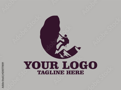 Rock climbing adventure, climber facing steep cliffs vector illustration of rock climber graphic design extreme sport. The minimalist design with firm lines gives the impression of strength