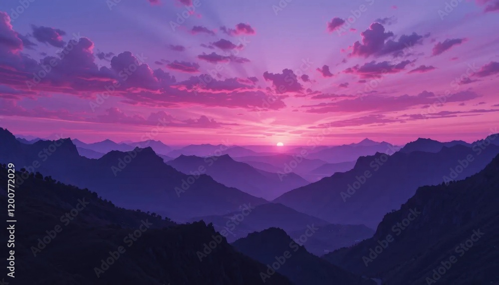 Fototapeta premium Majestic Purple Sunset Over Mountain Ranges