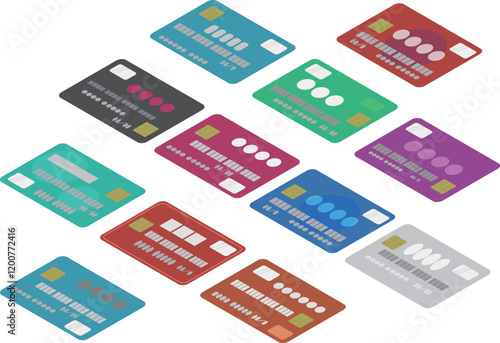 アイソメトリックなたくさんのクレジットカードの素材