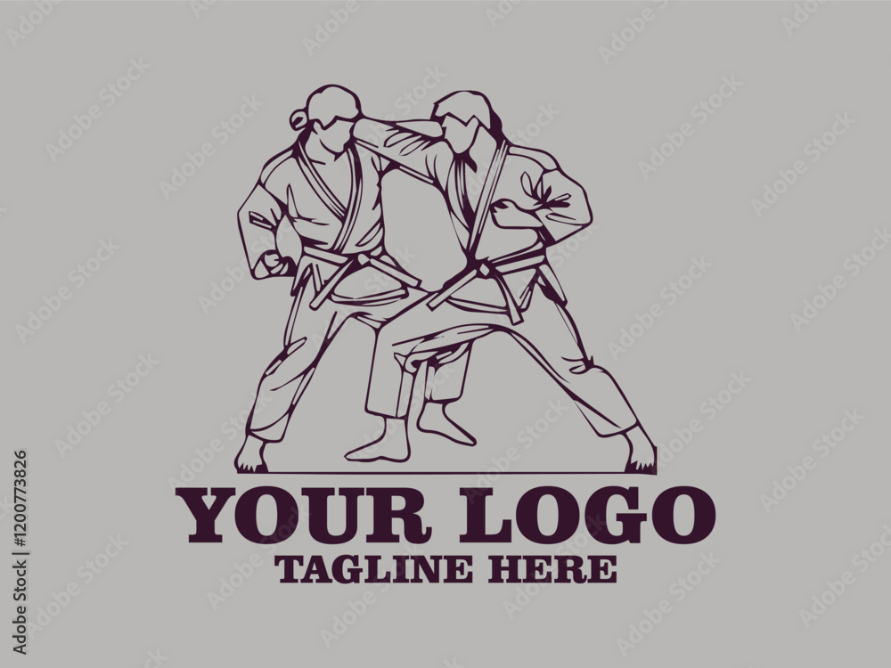 Fototapeta premium This one-line vector illustration features two young judokas fighting passionately. This minimalist design creates a strong and elegant impression, and is suitable for use as a poster design