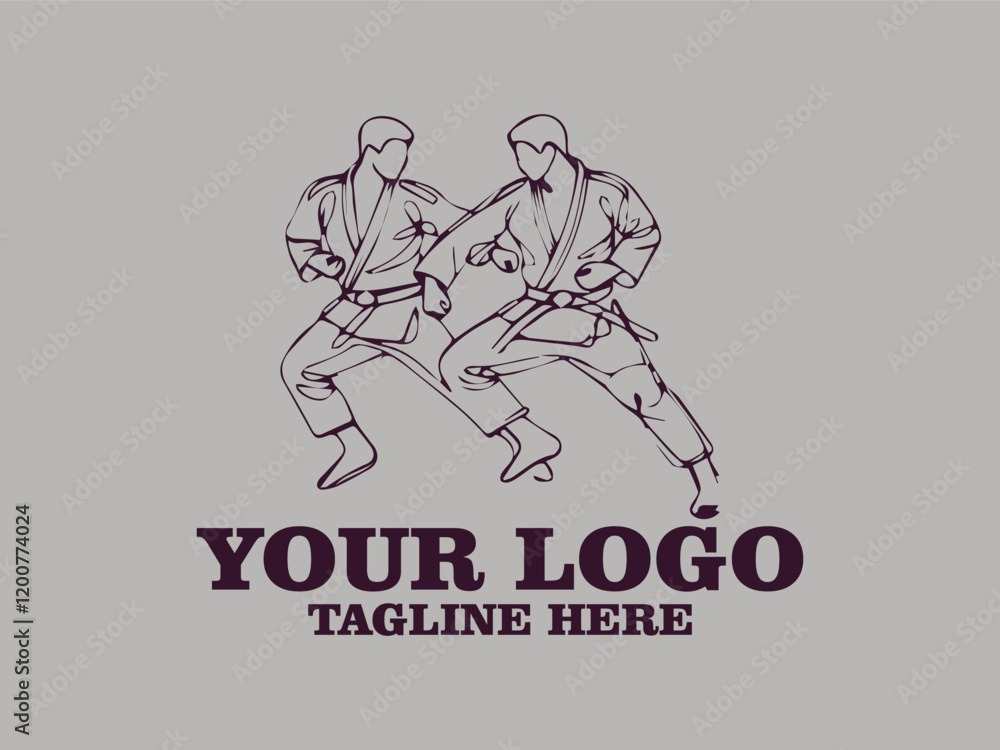 This one-line vector illustration features two young judokas fighting passionately. This minimalist design creates a strong and elegant impression, and is suitable for use as a poster design This one-line vector illustration features two young judokas fighting passionately. This minimalist design creates a strong and elegant impression, and is suitable for use as a poster design