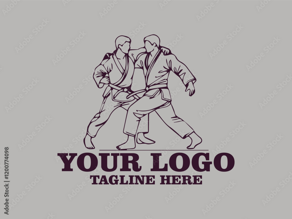 Fototapeta premium This one-line vector illustration features two young judokas fighting passionately. This minimalist design creates a strong and elegant impression, and is suitable for use as a poster design