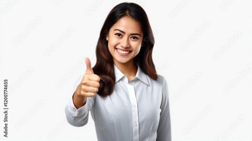 A professional young woman smiling and giving a thumbs-up gesture A professional young woman smiling and giving a thumbs-up gesture