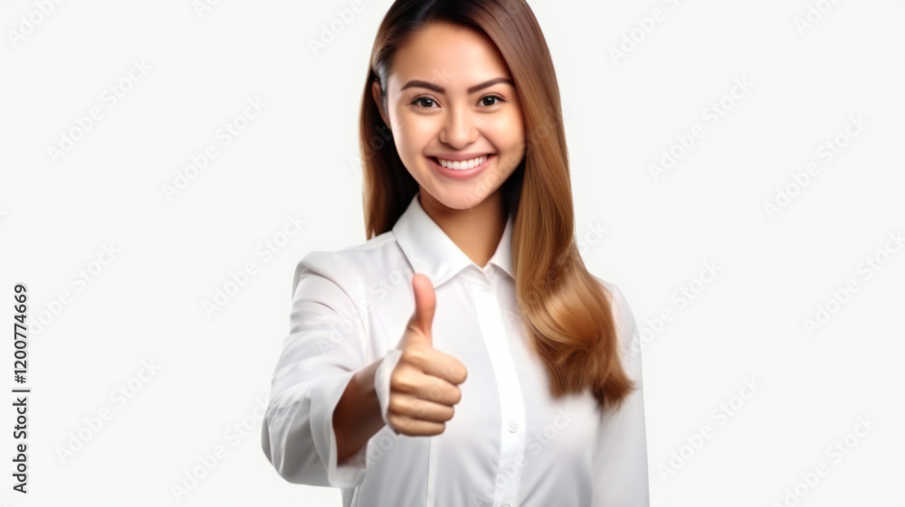 A professional young woman smiling and giving a thumbs-up gesture A professional young woman smiling and giving a thumbs-up gesture