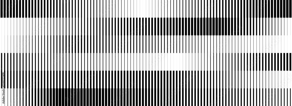 Black line halftone gradient strips. Fading stripe gradation background. Repeating linear pattern backdrop. Parallel lines wallpaper for overlay, print, cover. Vector Doppler effect concept