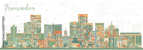 Krasnodar Russia city skyline with color buildings. Krasnodar cityscape with landmarks. Business travel and tourism concept with modern and historic architecture.