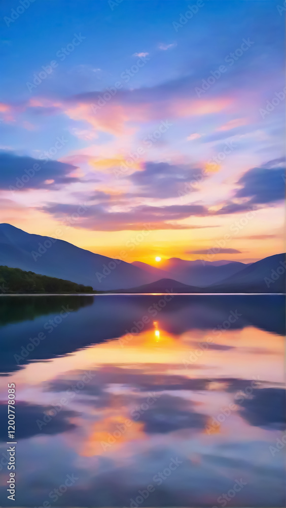 Naklejka premium sunset over the river