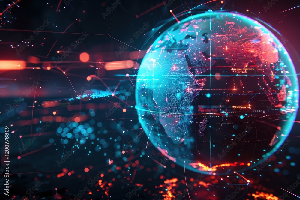 Clear Pixel Visual of Holographic Globe Highlighting Trade Routes and Digital Economy Clear Pixel Visual of Holographic Globe Highlighting Trade Routes and Digital Economy