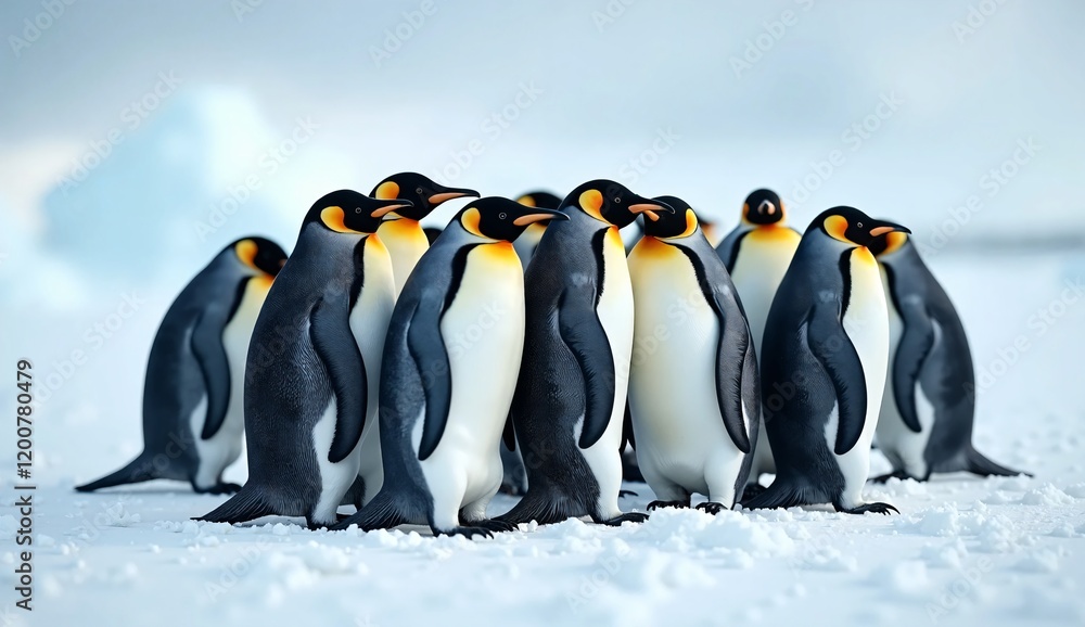 Obraz premium shot of a group of penguins huddled together on a frozen expanse