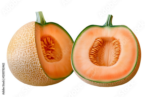 cantaloupe melon halves - juicy summer fruit photo