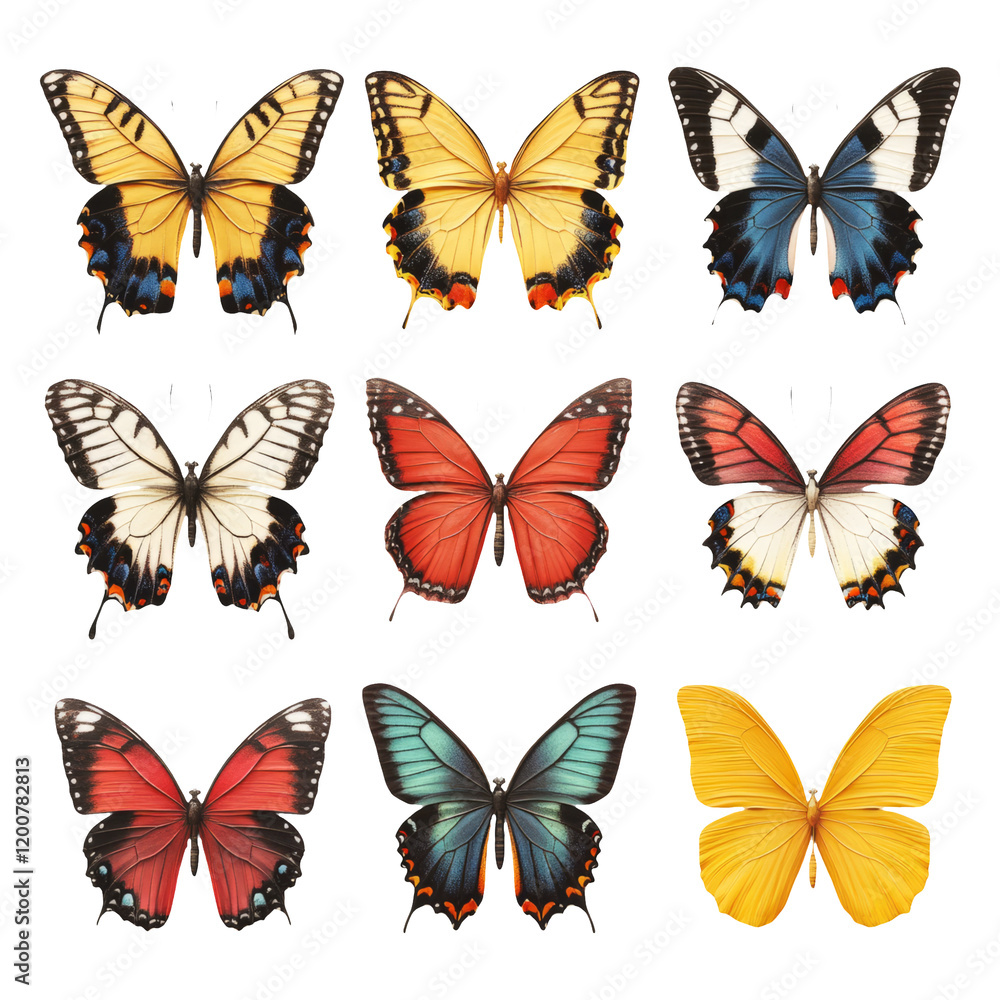 Fototapeta premium Isolated Exotic Butterfly Collection with Various Color Patterns