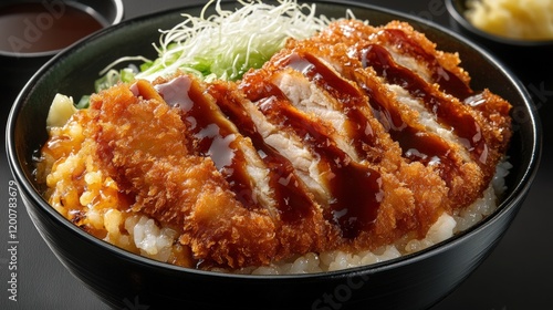 Close up of katsu don on a bowl