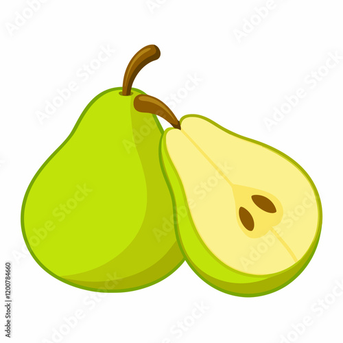 Fresh green pear.Whole pear fruits and halved pears vector  illustration (2)