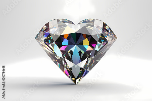 A highly detailed 3D render of a diamond shaped like a love heart, placed on a pristine white background photo