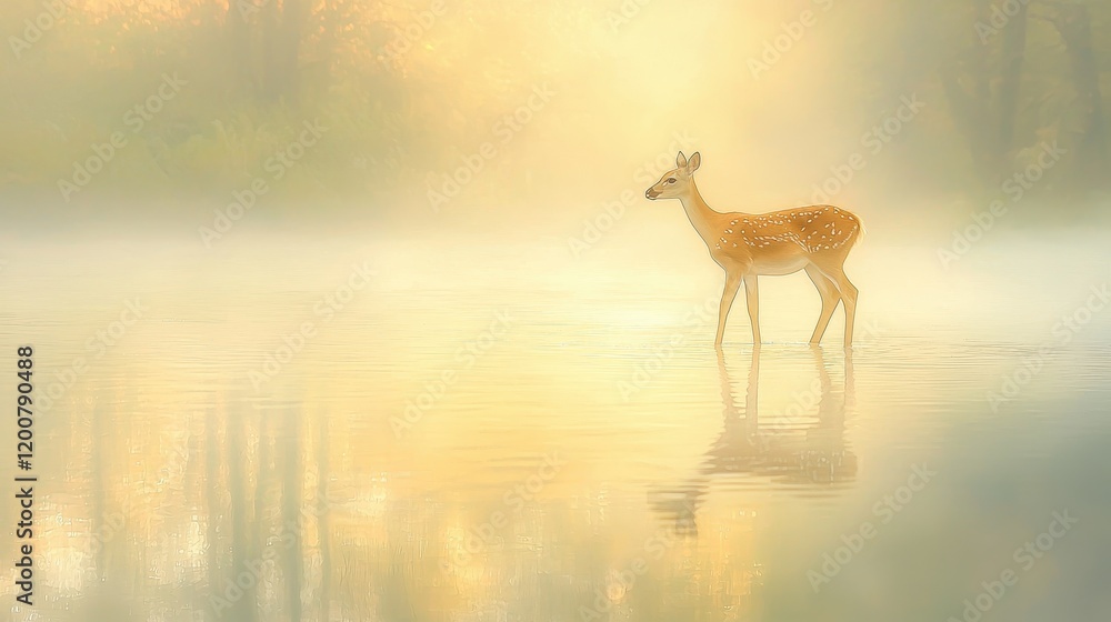 Naklejka premium Graceful Wildlife in Dreamlike Shallow Water