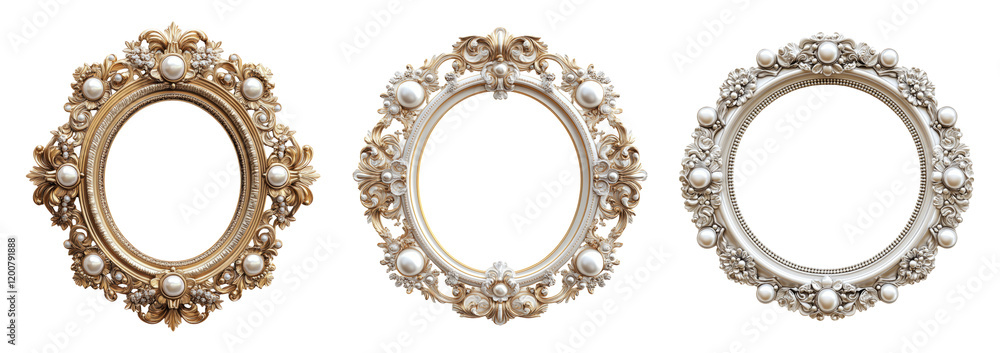 Elegant Decorative Frames with Pearls on Transparent Background Elegant Decorative Frames with Pearls on Transparent Background