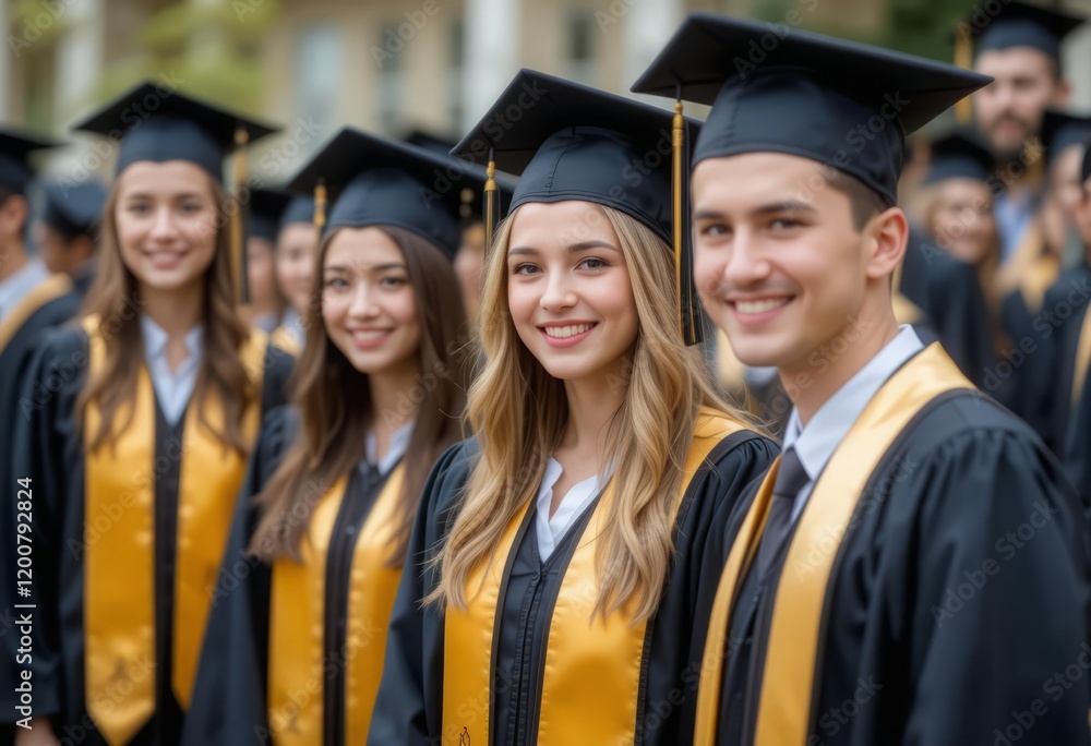 Group of happy graduates in caps and gowns Group of happy graduates in caps and gowns