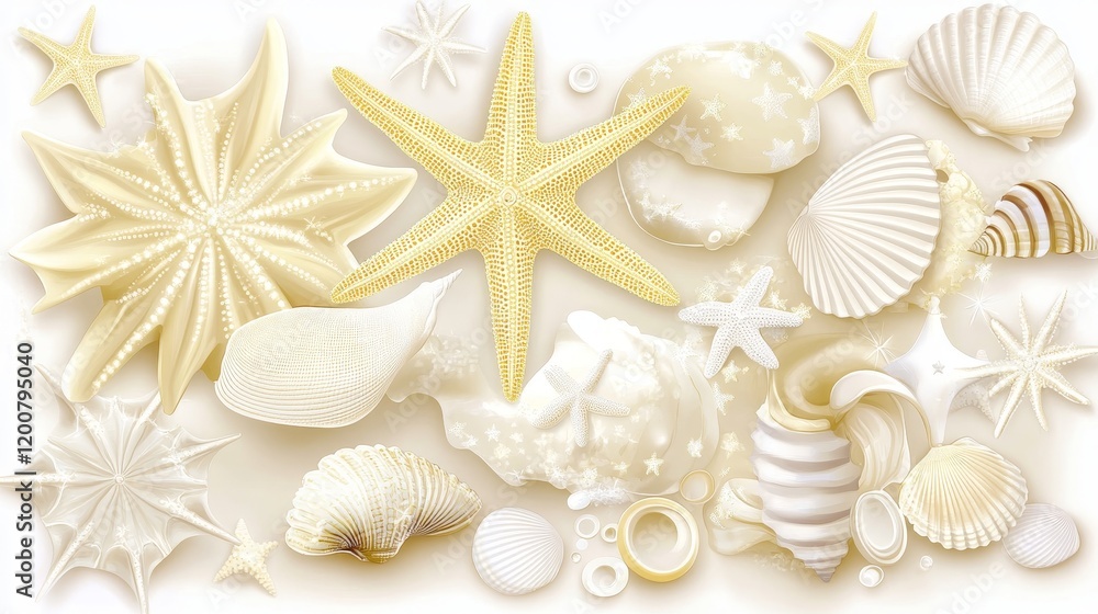 Elegant Seashells and Starfish in Creamy White Arrangement Elegant Seashells and Starfish in Creamy White Arrangement