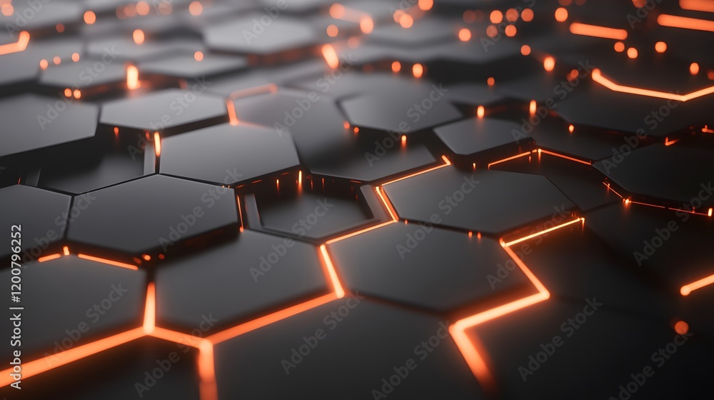 Obraz premium Abstract Hexagonal Pattern with Orange Glowing Lines
