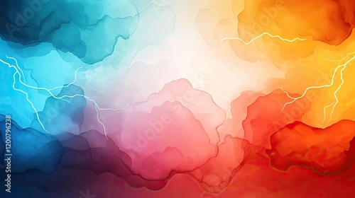 Electric watercolor idea. A vibrant abstract background featuring blue, red, and yellow waves with lightning effects.