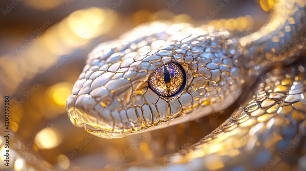 Fototapeta premium Golden Serpent: A Close-Up of a Metallic Snake