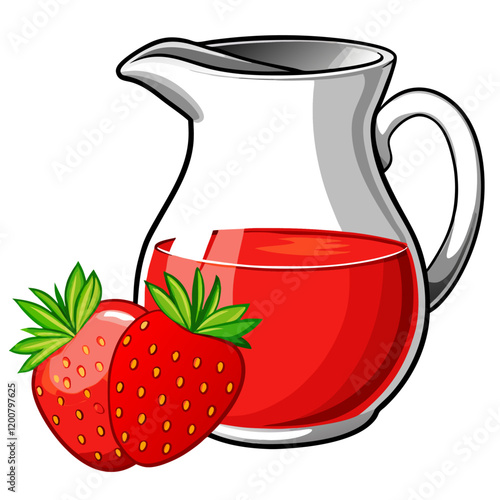 Fresh Strawberry Juice in Glass Pitcher  vector illustration (5)