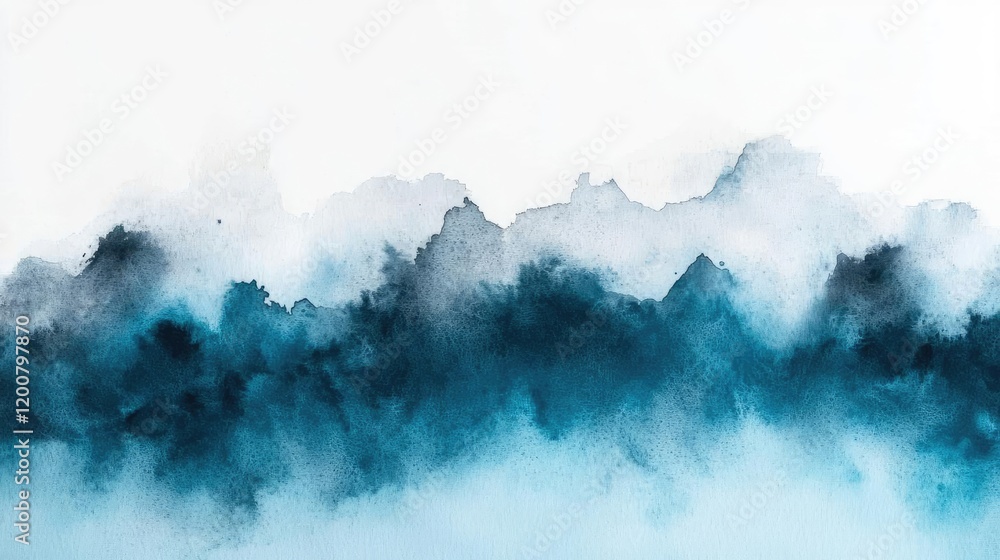 Fototapeta premium Distressed watercolor concept. Abstract watercolor landscape with blue and gray tones, evoking tranquility and depth.