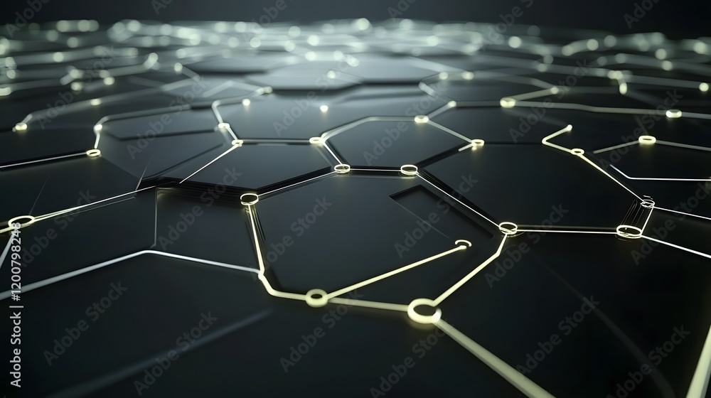 Obraz premium Abstract Hexagonal Network Glowing Lines Dark Background