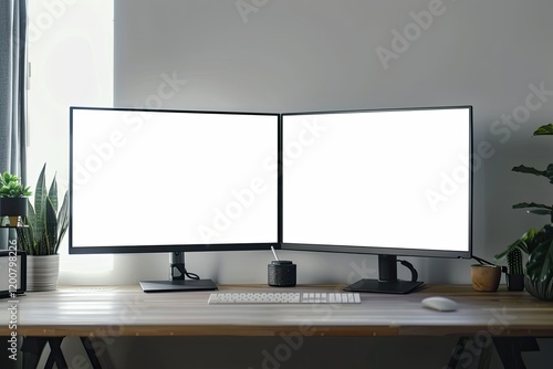 Sharp Picture of Minimalist Dual Pc Desktop Screen Mockup