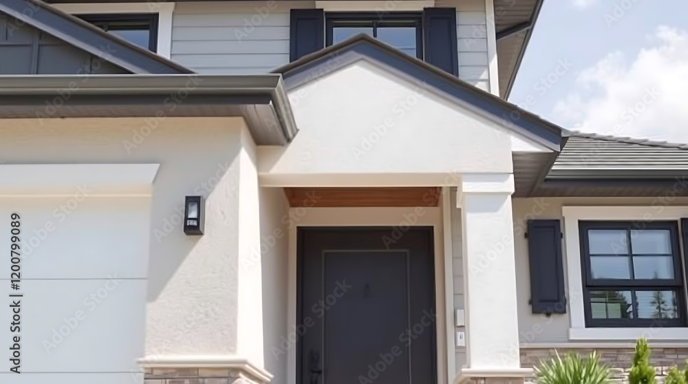 Naklejka premium Modern House Exterior: Contemporary Home Design and Architecture. Luxury Real Estate Property with Stunning Facade and Stylish Entrance