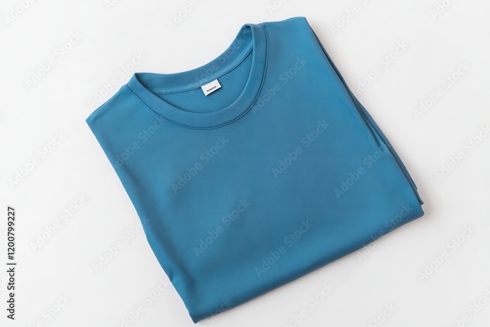 Folded blue t-shirt, studio shot, white background, apparel mockup Folded blue t-shirt, studio shot, white background, apparel mockup