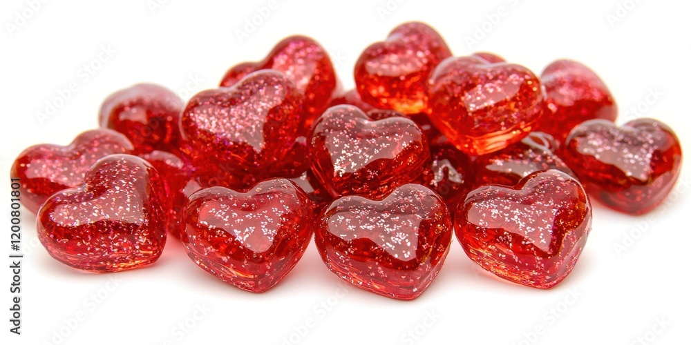 Pile of red hearts with glitter on them Pile of red hearts with glitter on them