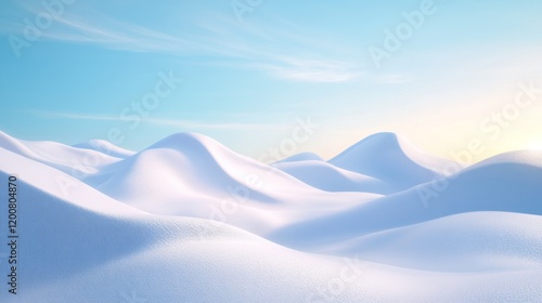 Serene Winter Landscape: Snow-Covered Hills Under a Clear Sky