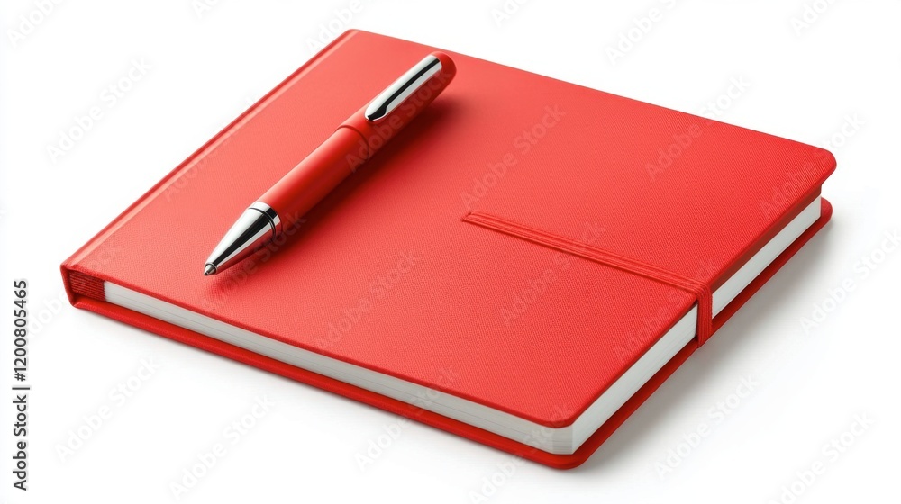 A bright red notebook with a matching pen on a clean white background, creating a bold and energetic setup. A bright red notebook with a matching pen on a clean white background, creating a bold and energetic setup.