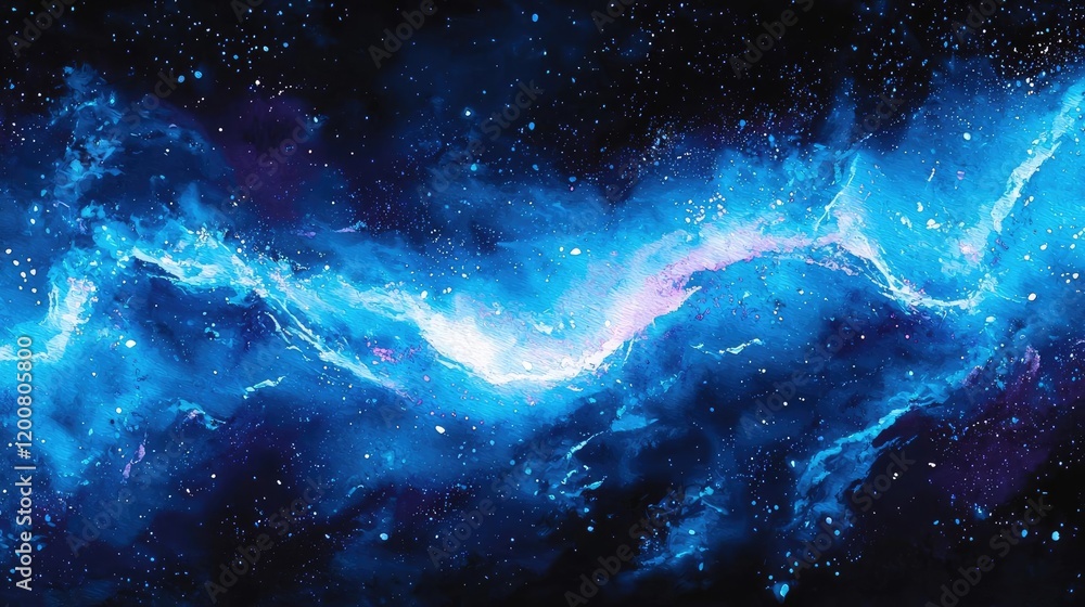 Fototapeta premium Electric watercolor idea. A mesmerizing cosmic scene of swirling blue and purple galaxies in the universe.