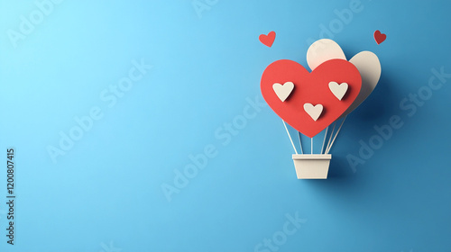 Valentines day background with red hearts and clouds on lovely blue wallpaper illustration photo