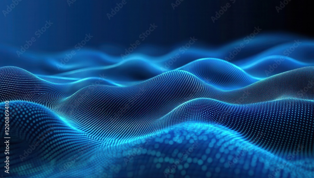 Abstract blue digital wave data flow, dark background, tech design Abstract blue digital wave data flow, dark background, tech design