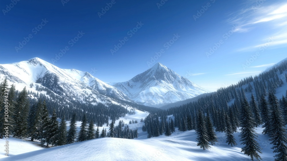 Fototapeta premium Snowy Mountain Peak Landscape
