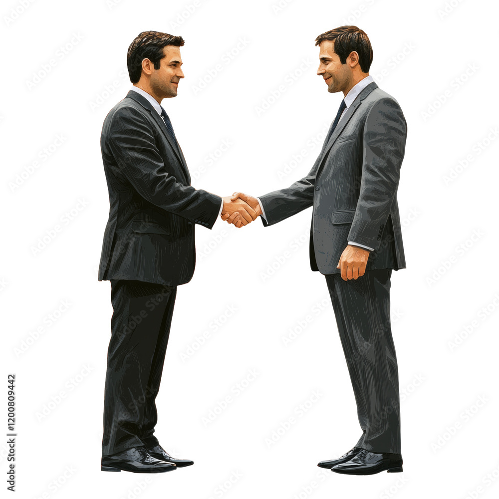 Two men in suits shake hands, symbolizing a business deal or agreement. Two men in suits shake hands, symbolizing a business deal or agreement.