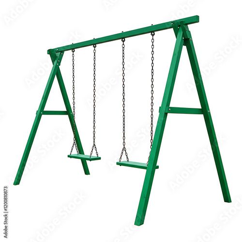 Green Swing Set with Chains on a Transparent Background
