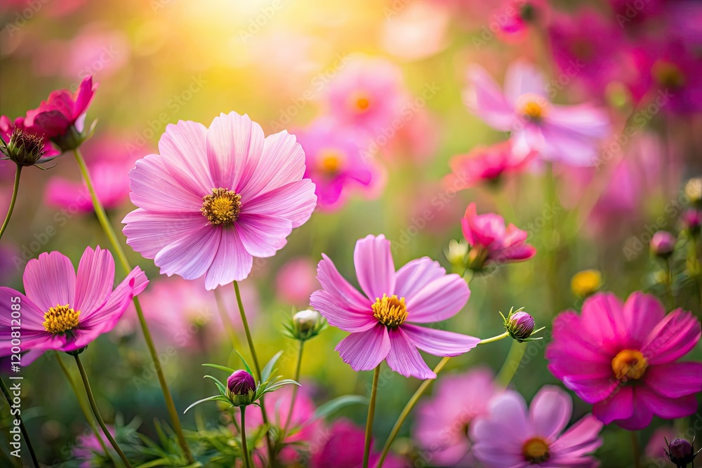 Enchanting miniature cosmos bloom in a tilt-shift garden scene. Enchanting miniature cosmos bloom in a tilt-shift garden scene.