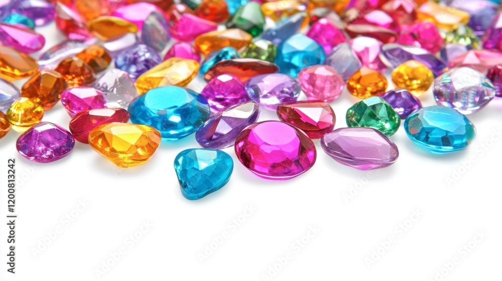 A mix of polished gemstones in a variety of bright colors, scattered on a white background for contrast. A mix of polished gemstones in a variety of bright colors, scattered on a white background for contrast.