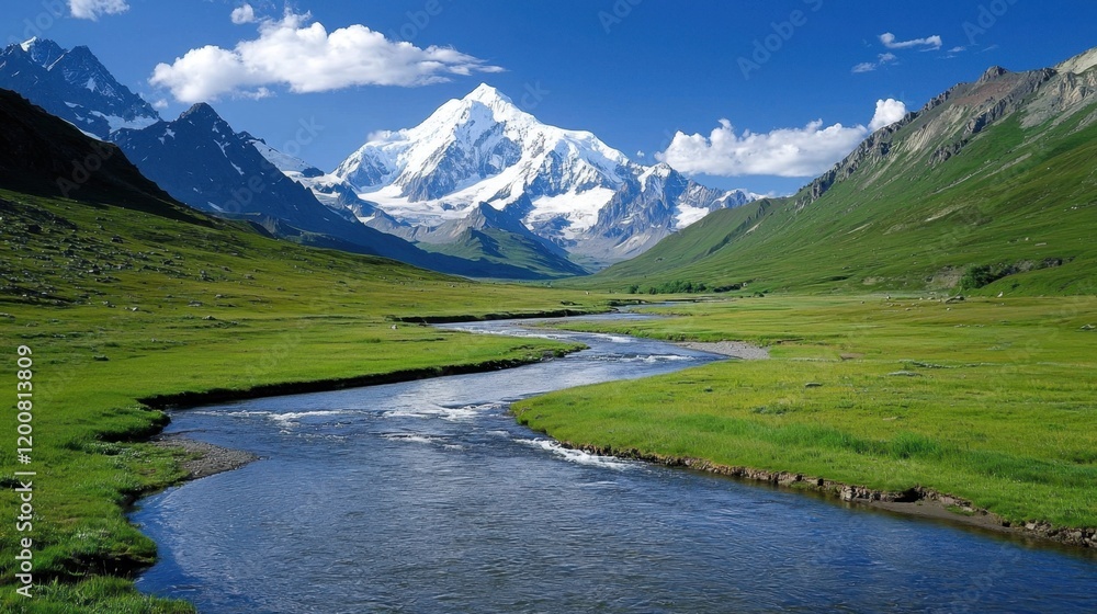 A mountain range with a river running through it